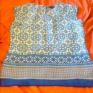 The Limited Blue and White Boxy Cap Sleeve Blouse